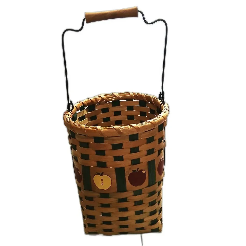 Set of 3 Hand Woven Rattan Wicker Apple Themed Baskets with Wood & Metal Handles